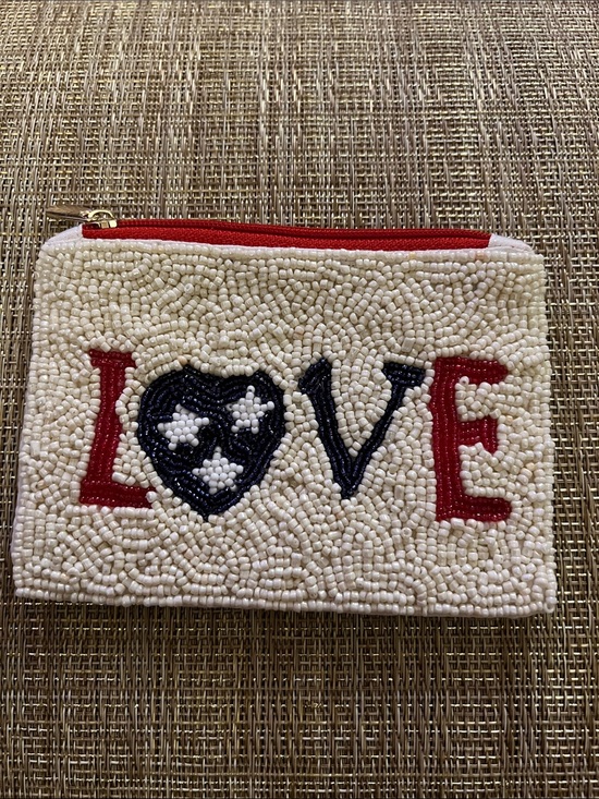Accessories - Beaded LOVE Coin Purse - Red, Black & Ivory